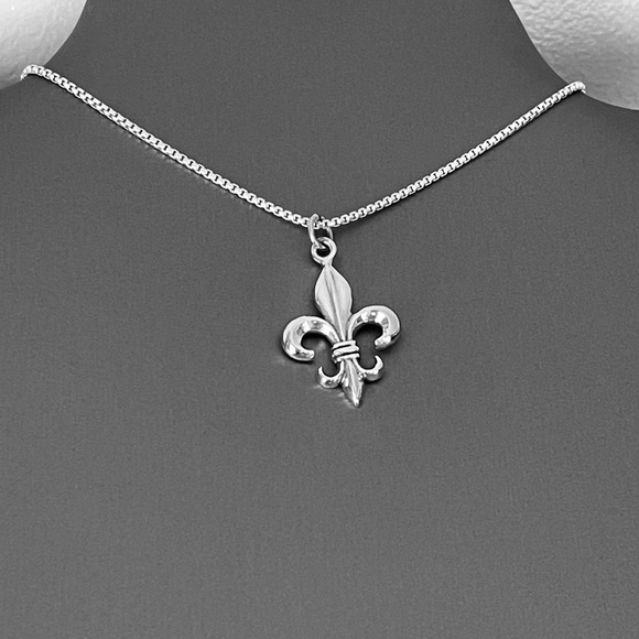 Sterling Silver Fleur De Lis Necklace, Saints Necklaces, Silver Necklace - Picture 8 of 9